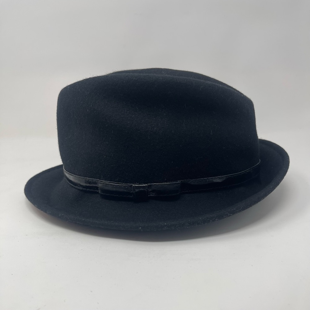 Vintage Black Wool Fedora Hat | Classic Wide Brim | Timeless Minimalist Style - Picture 4 of 8